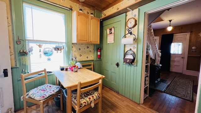 kitchen featuring wood finished floors and light brown cabinetry