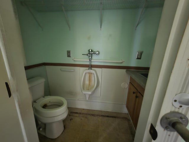 bathroom featuring tile patterned floors, toilet, and vanity