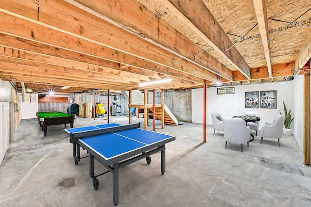 recreation room with billiards and concrete flooring