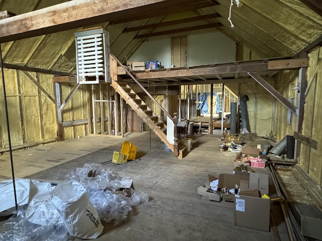 miscellaneous room featuring lofted ceiling