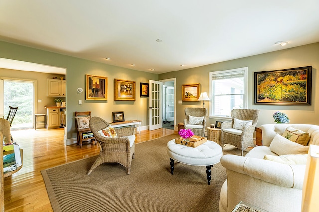 living room with light hardwood / wood-style flooring