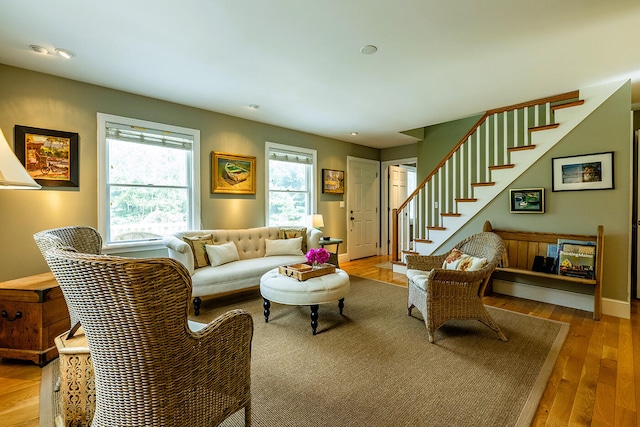 living room featuring light wood-type flooring