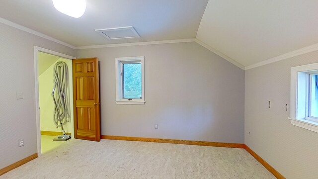 additional living space with a wealth of natural light, carpet, and vaulted ceiling