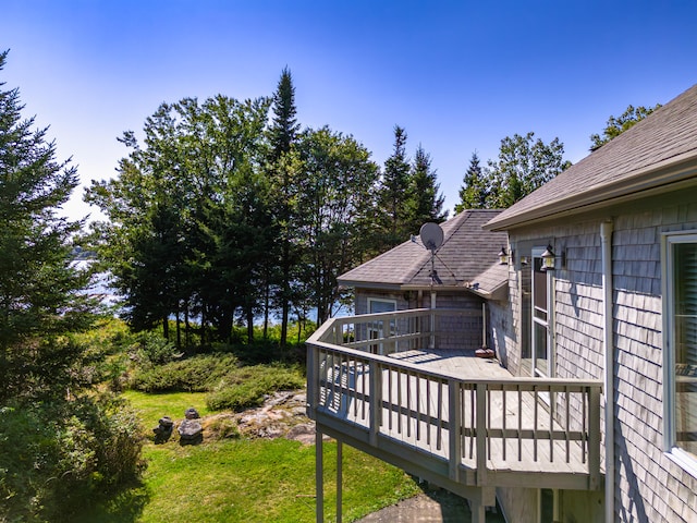 view of yard with a wooden deck