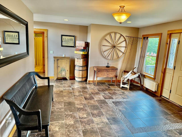 living area featuring radiator