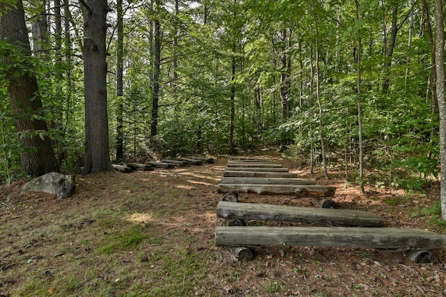 view of yard with a view of trees