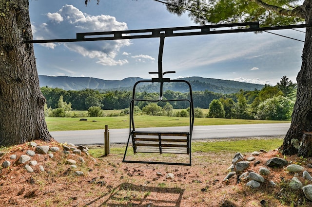 view of property's community with a mountain view and a yard