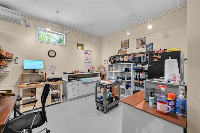 home office with concrete floors