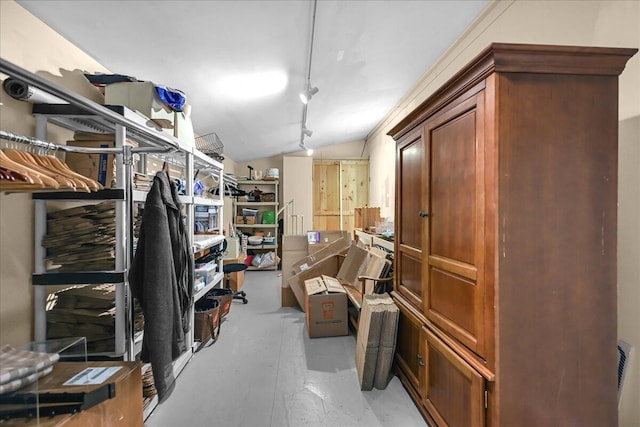 walk in closet with vaulted ceiling