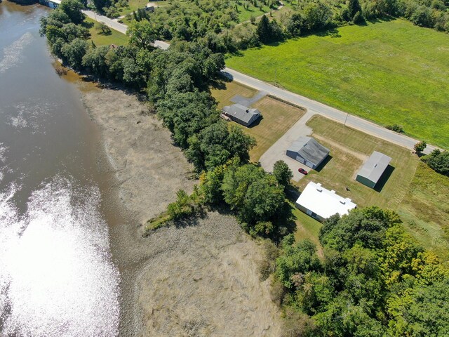 aerial view with a water view and a rural view