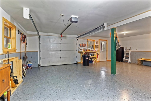 garage with a garage door opener