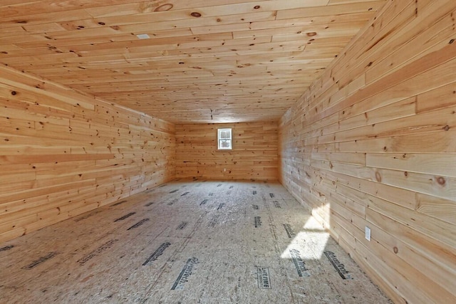 additional living space with wooden walls and wooden ceiling