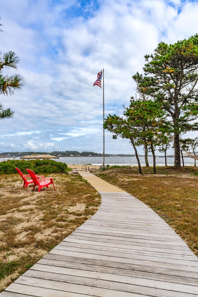 view of community featuring a water view