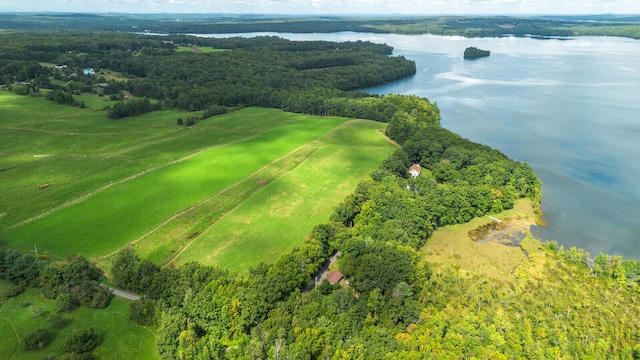 aerial view featuring a water view and a rural view