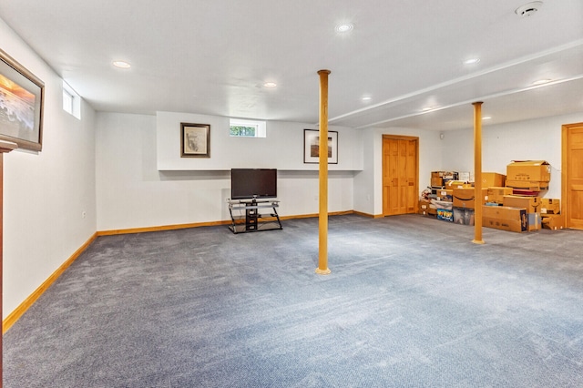 basement with carpet floors