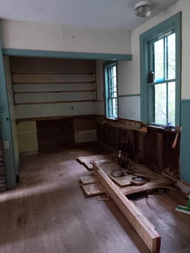 miscellaneous room with wainscoting and hardwood / wood-style floors