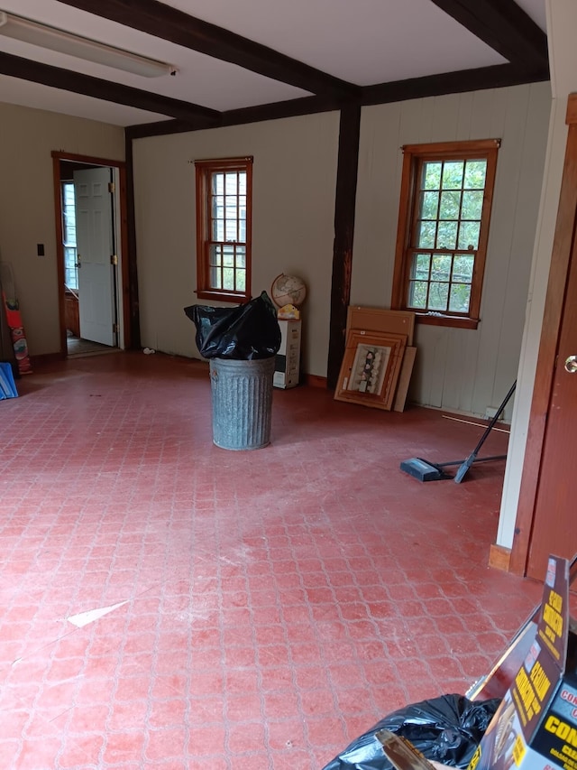 interior space with beam ceiling