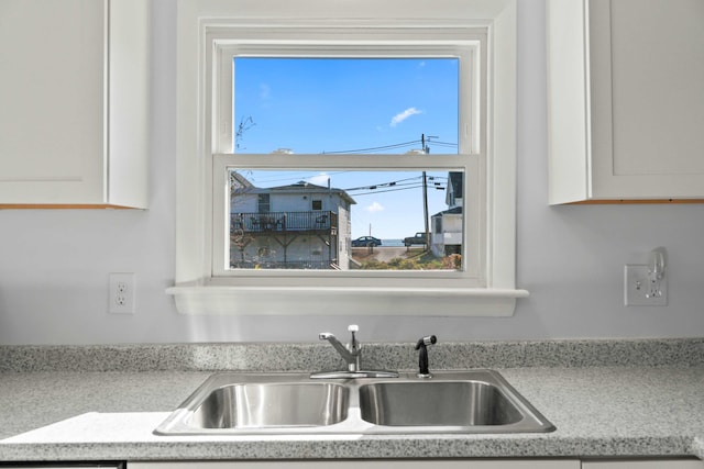 details with white cabinetry and sink