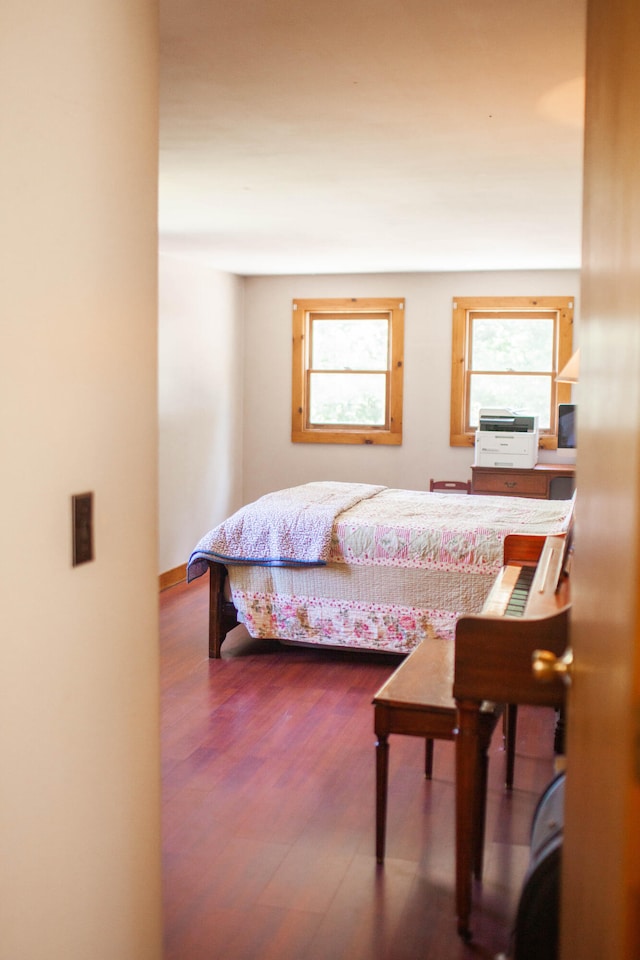 bedroom with wood-type flooring