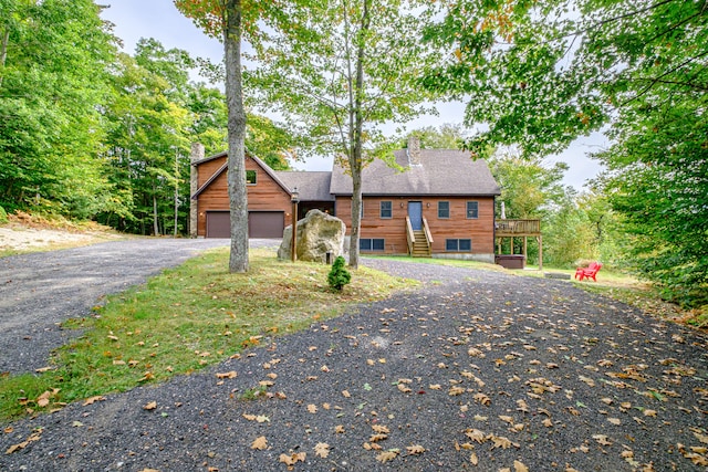 log home with a garage