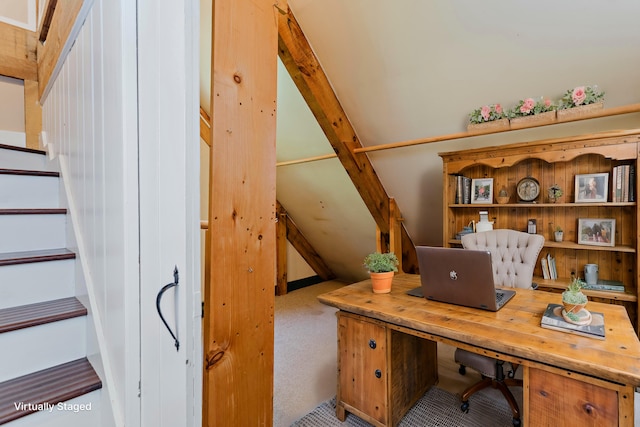 view of carpeted home office