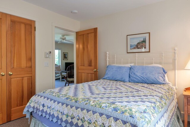 carpeted bedroom with a closet