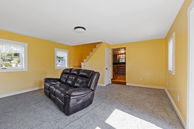 living area with carpet flooring