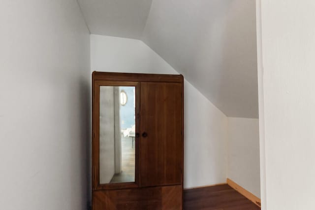 interior space with dark wood-type flooring and lofted ceiling