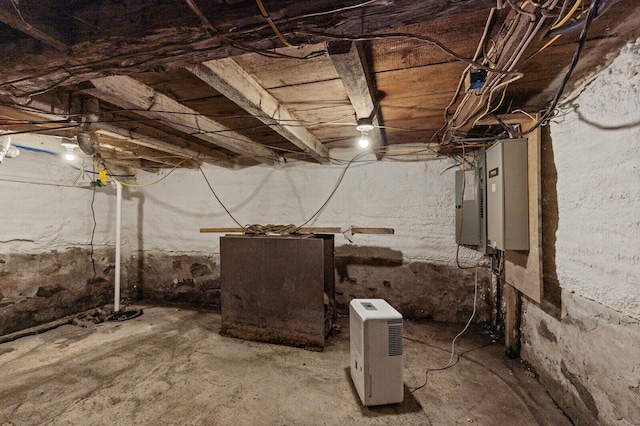 basement featuring electric panel