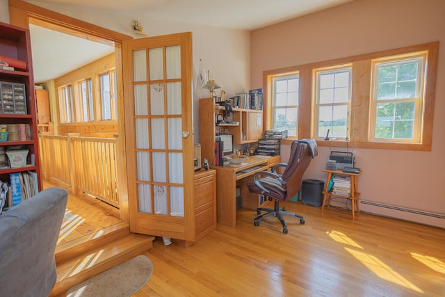 office space with light hardwood / wood-style floors