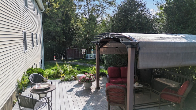 wooden deck with a gazebo