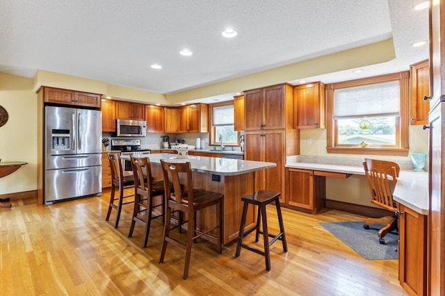 kitchen featuring a wealth of natural light, stainless steel appliances, and light hardwood / wood-style floors