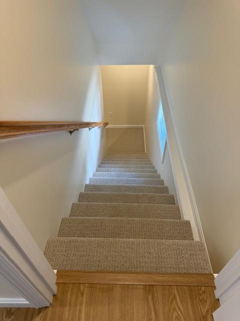 stairs with hardwood / wood-style flooring