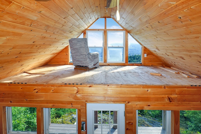 room details with wooden walls and wood ceiling