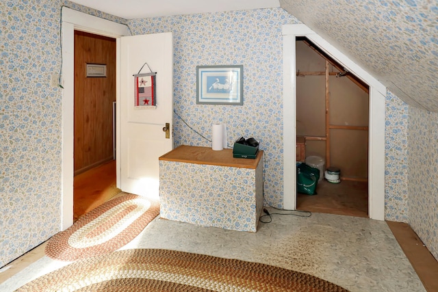 hallway featuring vaulted ceiling