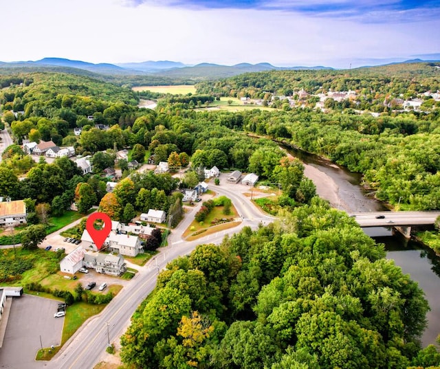 bird's eye view with a mountain view