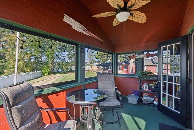 1270 Lakeview Dr Unit 23, China, ME 04358 - sunroom / solarium featuring lofted ceiling and a ceiling fan