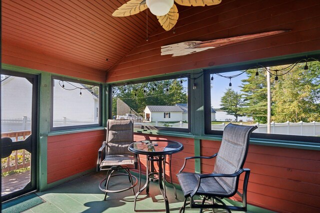 1270 Lakeview Dr Unit 23, China, ME 04358 - sunroom / solarium with vaulted ceiling and a ceiling fan