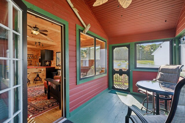 1270 Lakeview Dr Unit 23, China, ME 04358 - sunroom / solarium with vaulted ceiling, plenty of natural light, and ceiling fan