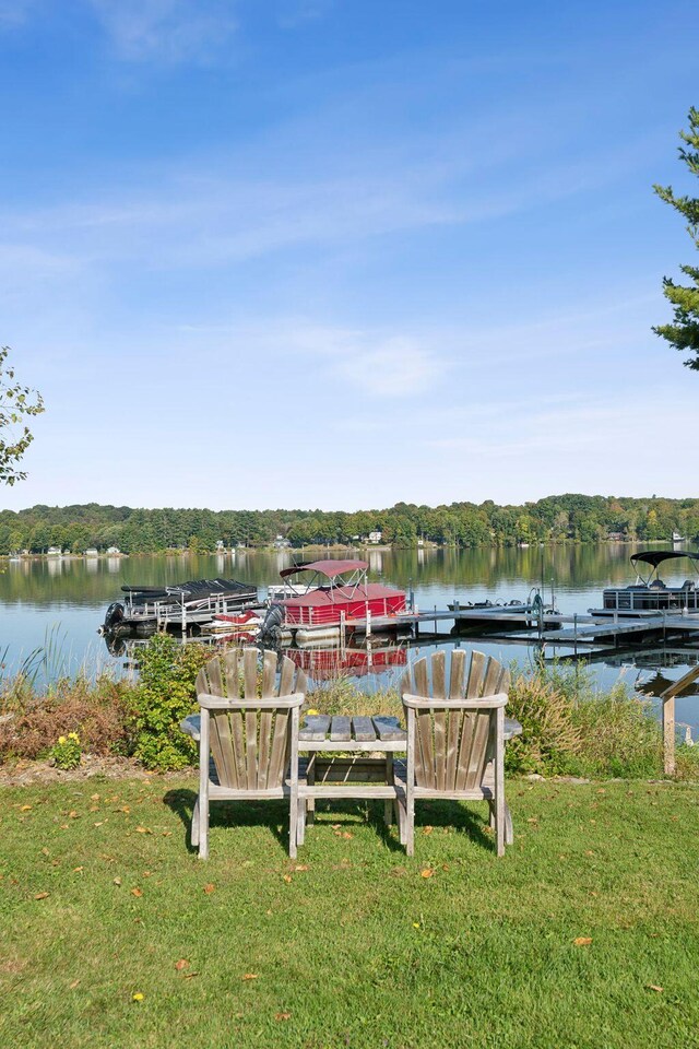 1270 Lakeview Dr Unit 23, China, ME 04358 - dock with a water view and a yard