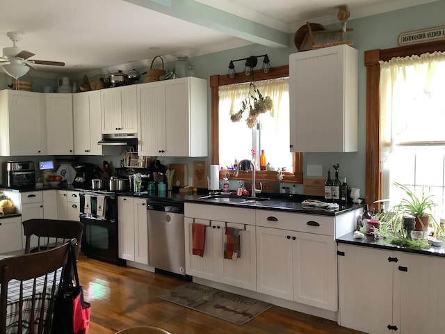 kitchen featuring dishwasher, white cabinetry, and sink