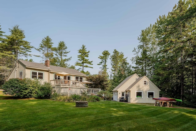 48 Camrock Dr, Rockport, ME 04856 - view of green lawn featuring a fire pit and a deck
