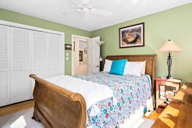 48 Camrock Dr, Rockport, ME 04856 - bedroom featuring wood finished floors, a closet, and ceiling fan