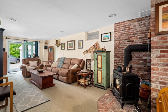 48 Camrock Dr, Rockport, ME 04856 - carpeted living area with a wood stove