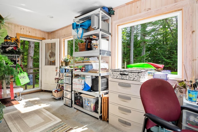48 Camrock Dr, Rockport, ME 04856 - office featuring wooden walls and concrete flooring