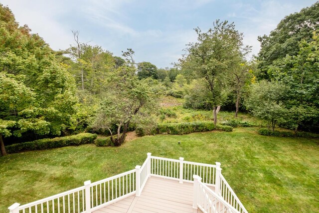 view of yard with a wooden deck