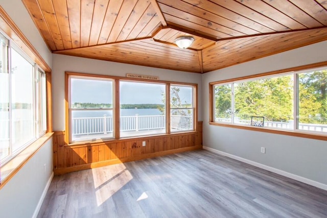 12 Sunset Ln, Otis, ME 04605 - unfurnished sunroom with wooden ceiling, lofted ceiling, and a water view