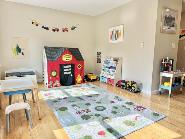 recreation room featuring hardwood / wood-style flooring