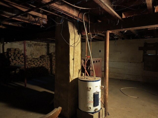 basement with water heater