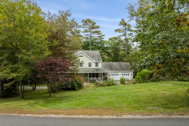 view of front of property with a porch and a front yard